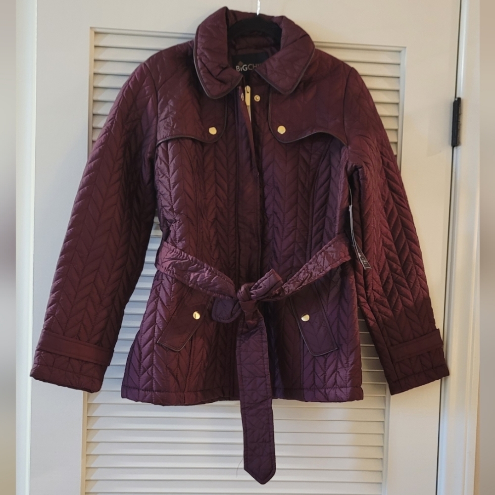 Big Chill - (NWT) Burgundy Chevron Quilted Belted & Pockets Jacket